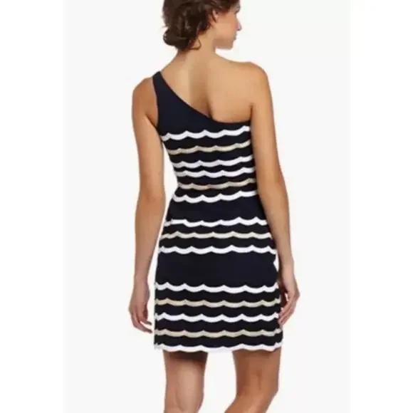 Lilly Pulitzer Tylar One Shoulder Scallop Mini Dress Navy Size 4 - Picture 3 of 13